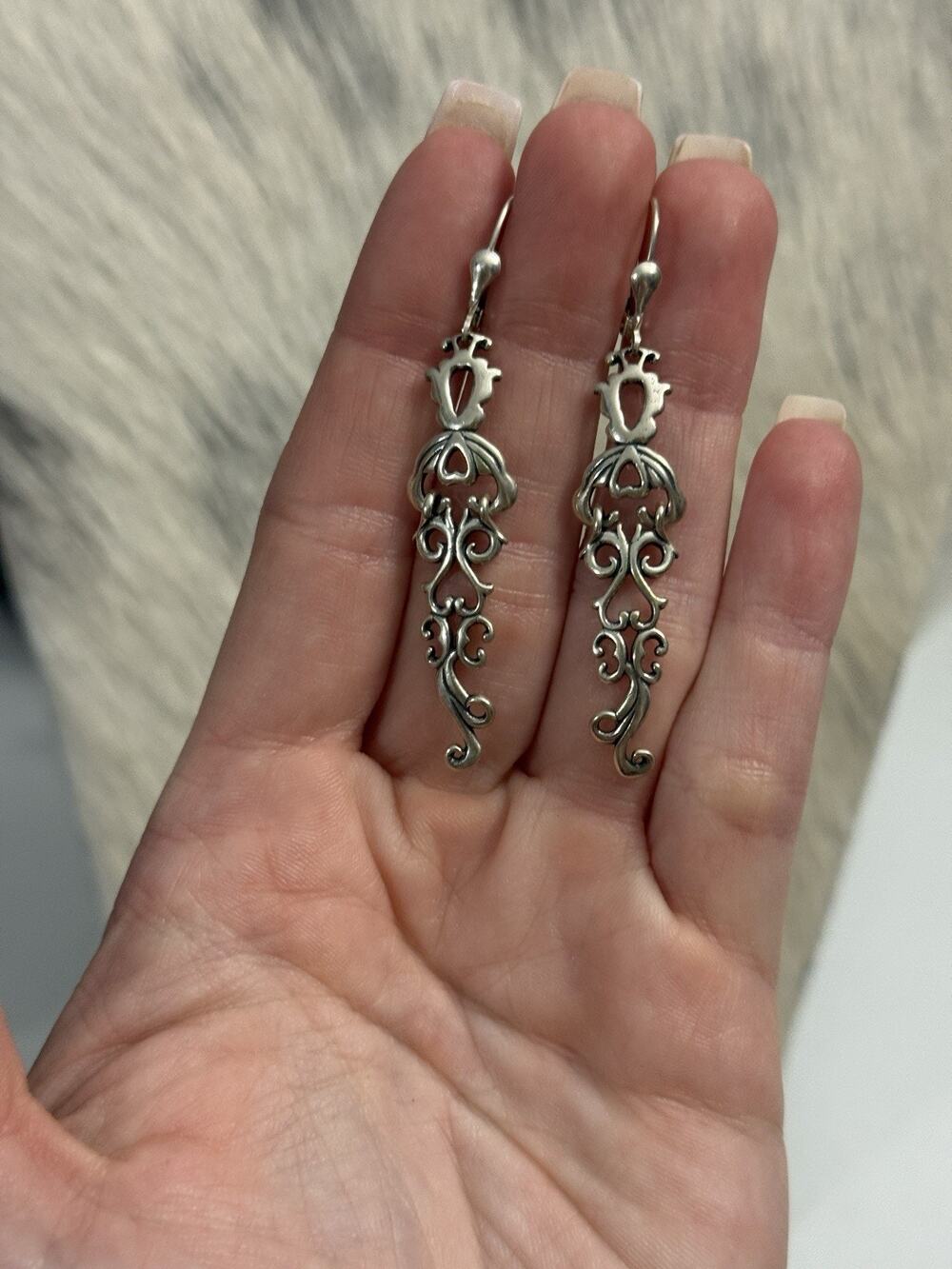 Carolyn Pollack Relios Sterling Silver SCROLLY Open Work Concho Dangle Earrings